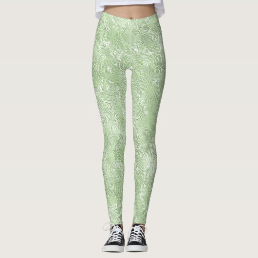 Zijde Moire Klein Patroon in Lichtgroen Leggings (Voorkant)