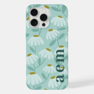 Zijde Monogram Beginletters Turkoois Blauwe Bloemm iPhone 15 Pro Max Case