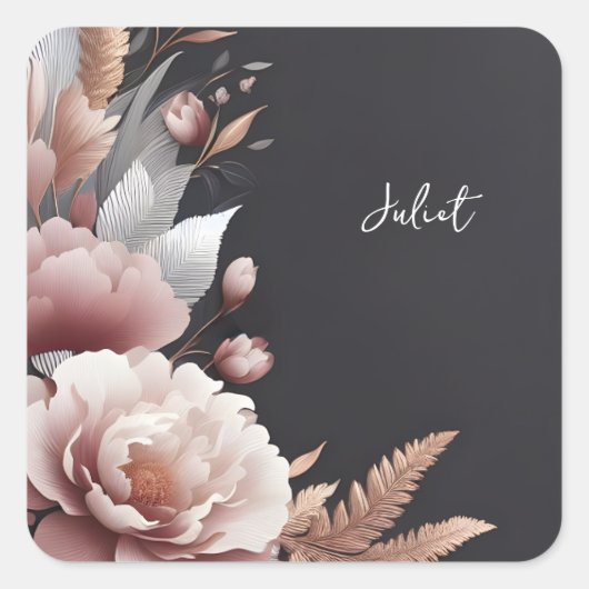 Zijde Roze Boho Peony Dusty Roos Vrijgezellenfeest Vierkante Sticker (Voorkant)