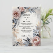 Zijde Roze Boho Peony Tuin Stoffig Roos Bruiloft Kaart (Staand voorkant)