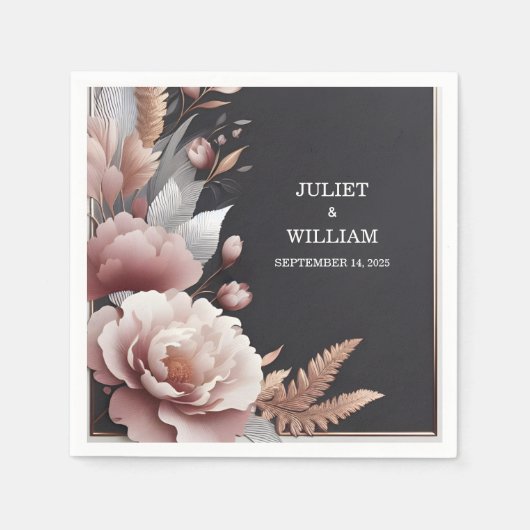 Zijde Roze Boho Peony Tuin Stoffig Roos Bruiloft Servet (Voorkant)