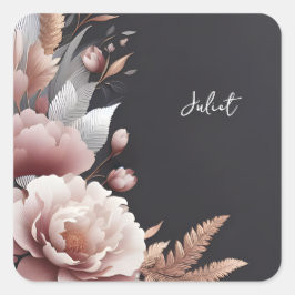 Zijde Roze Boho Pioen Stof Roze Bruidsdouche Vierkante Sticker