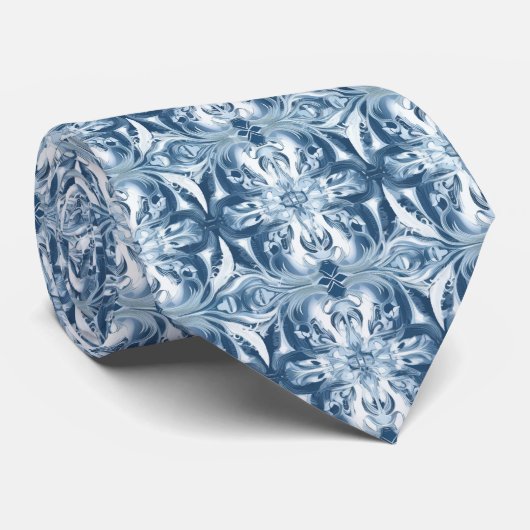Zijde textuur in blauw en wit patroon stropdas (Opgerold)