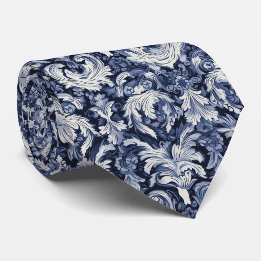 Zijde textuur in blauw en wit patroon stropdas (Opgerold)