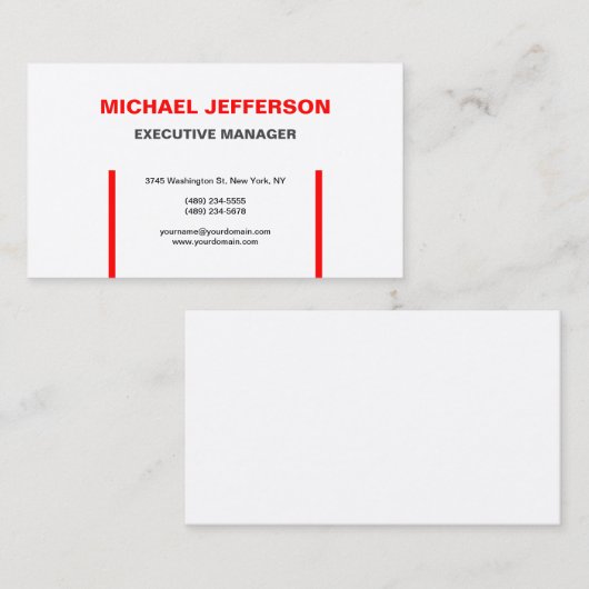 Zijde Trendy Moderne Elegant Simple Red White Visitekaartje (Voorkant / Achterkant)