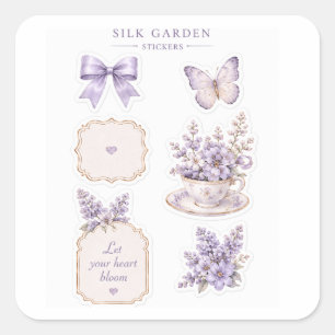Zijde Tuin Paarse Bloem Sticker Set