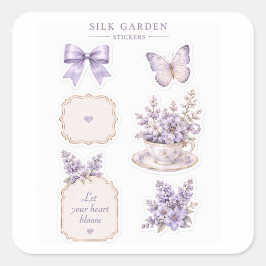 Zijde Tuin Paarse Bloem Sticker Set (Voorkant)