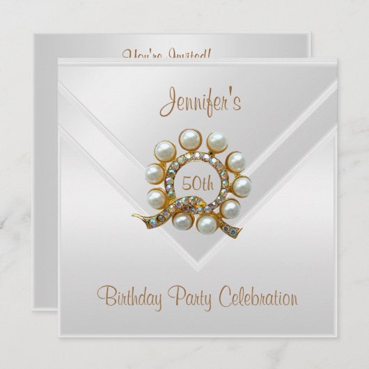 Zijde Witte 50e verjaardag van de gouden pearl Kaart (Voorkant / Achterkant)