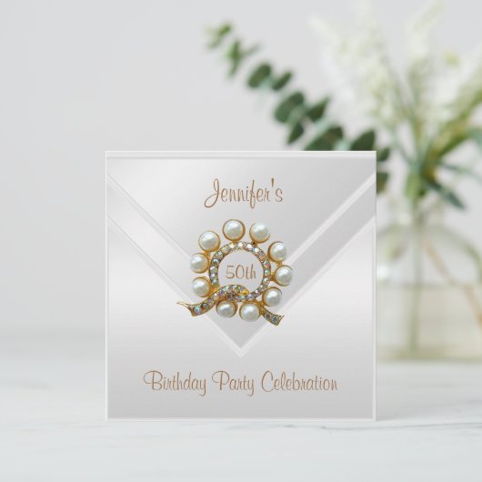 Zijde Witte 50e verjaardag van de gouden pearl Kaart (Staand voorkant)