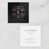 Zijde zwarte roos gouden faux folie bloeien monogr vierkante visitekaartje (Voorkant / Achterkant)