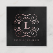 Zijde zwarte roos gouden faux folie bloeien monogr vierkante visitekaartje (Voorkant)