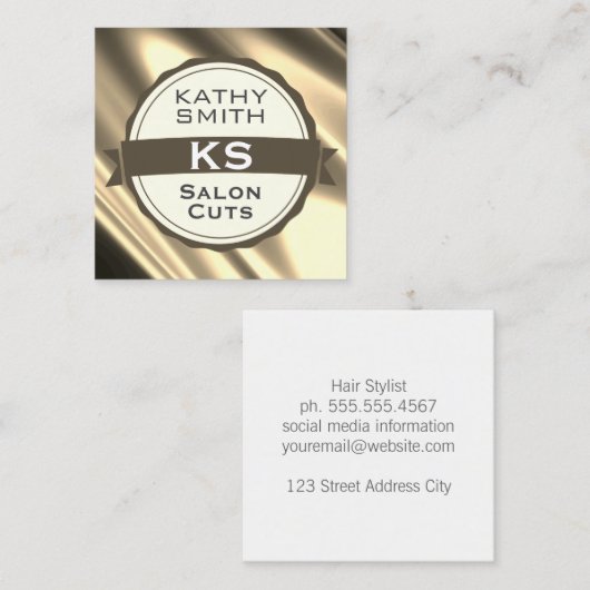 Zijdeachtig Goud Haarstylist II Vierkante Visitekaartje (Voorkant / Achterkant)