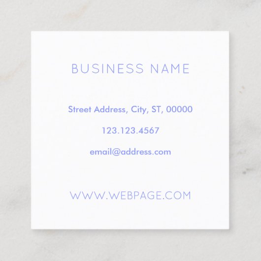 Zijdeachtig hemelsblauw vierkante visitekaartje (Achterkant)