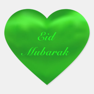 Zijdeachtig Satijn Groen Eid Mubarak Hart Sticker