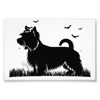Zijdeachtige Terriër Hond � Halloween Maan Silhoue Foto Afdruk