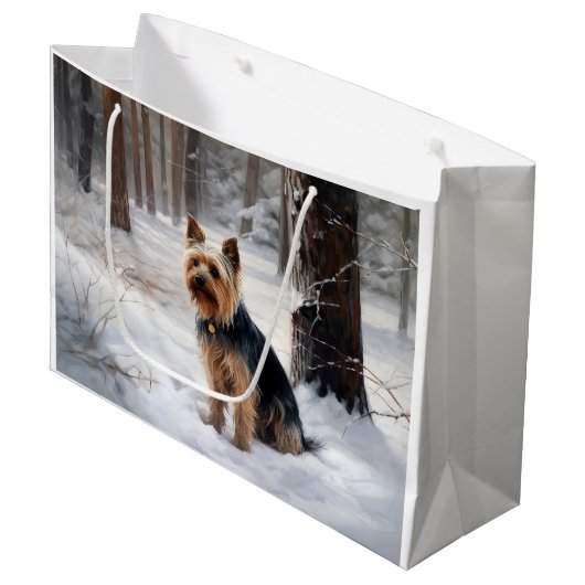 Zijdeachtige Terriër Laat het Sneeuwen Kerstmis Groot Cadeauzakje (Voorkant Gekanteld)