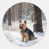 Zijdeachtige Terriër Laat het Sneeuwen Kerstmis  Ronde Sticker (Voorkant)