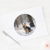 Zijdeachtige Terriër Laat het Sneeuwen Kerstmis  Ronde Sticker (Envelop)
