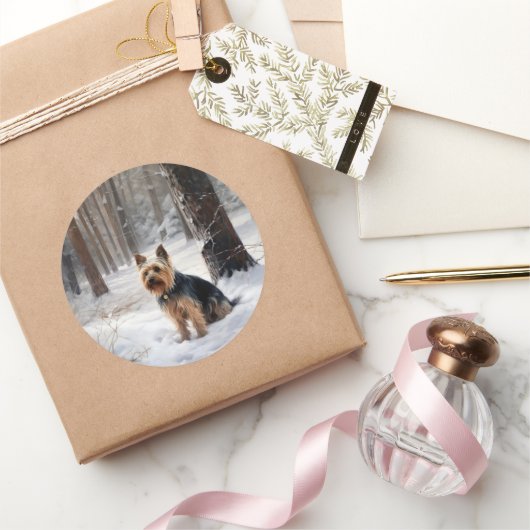 Zijdeachtige Terriër Laat het Sneeuwen Kerstmis  Ronde Sticker (Geschenken)
