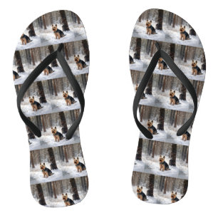 Zijdeachtige Terriër Laat het Sneeuwen Kerstmis Teenslippers