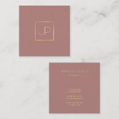 Zijdeafwerking Goud Monogram Sjabloon Luxe Modern Vierkante Visitekaartje (Voorkant / Achterkant)