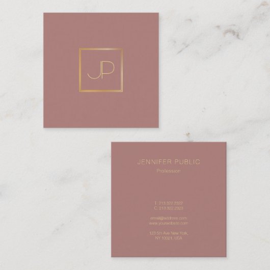 Zijdeafwerking Goud Monogram Sjabloon Luxe Modern Vierkante Visitekaartje (Voorkant / Achterkant)