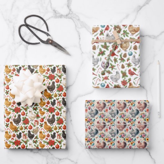Zijdehoen Kerst Inpakpapier Set van 3 Vel (Voorkant)