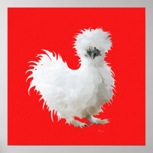 Zijdehoen op Rood Poster