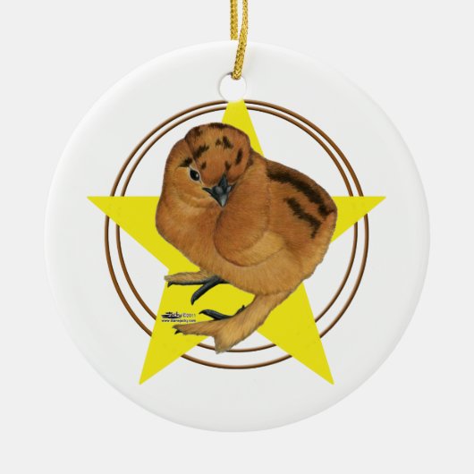 Zijdehoen Rode Kuiken Ster Keramisch Ornament (Voorkant)