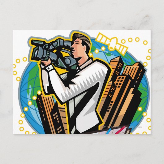 Zijdelings uitzicht van het man schieten briefkaart (Voorkant)