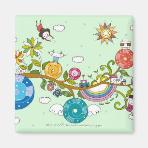 Zijdelings uitzicht van kinderen die op boomtak sp magneet