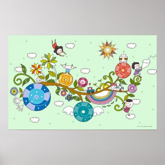 Zijdelings uitzicht van kinderen die op boomtak sp poster (Voorkant)