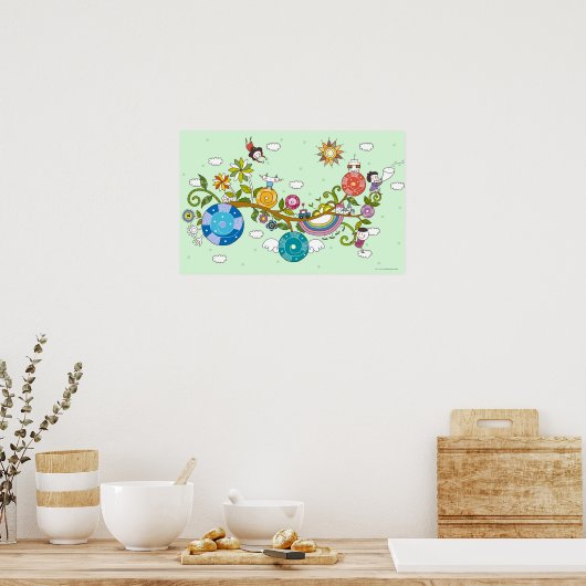 Zijdelings uitzicht van kinderen die op boomtak sp poster (Keuken)