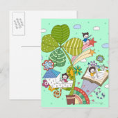 Zijdelings uitzicht van kinderen die studeren op p briefkaart (Voorkant / Achterkant)