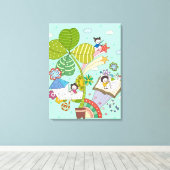 Zijdelings uitzicht van kinderen die studeren op p canvas afdruk (Insitu (Houten vloer))