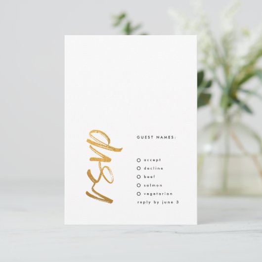 Zijdelingse golflengte van de zwarte gouden olieve RSVP kaartje (Staand voorkant)