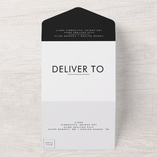 Zijdelingse golven zwarte moderne eenvoudige bruil all in one uitnodiging (Buitenkant)