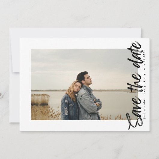 Zijdelingse manier QR-code Moderne eenvoudige foto Save The Date (Voorkant)