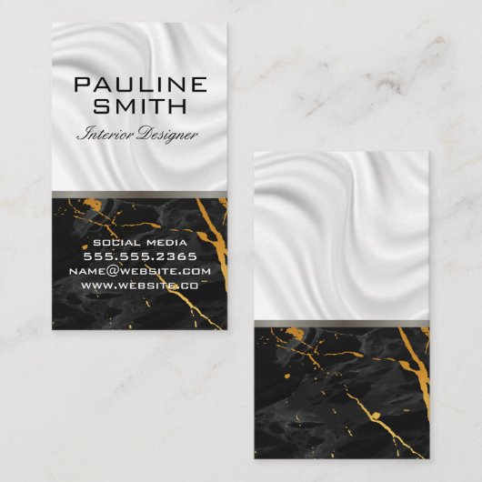 zijden draperie | Zwart Goud Marmer Visitekaartje (Voorkant / Achterkant)
