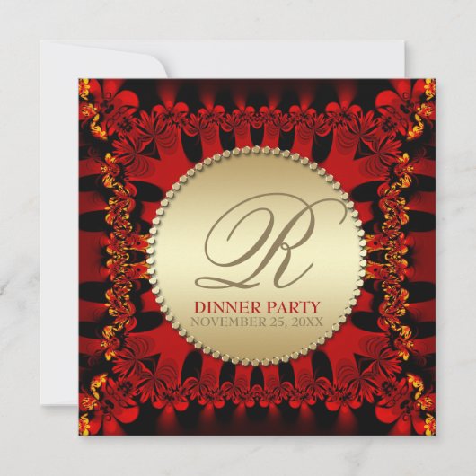 Zijden rode franjes gouden dinerfeest uitnodiginge kaart (Voorkant)