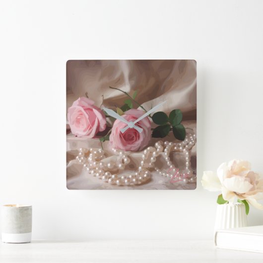 Zijden Roos Vierkante Klok (Huis)