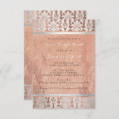 Zijden Roze Goud Koper Zilveren Damast Bruids 16e Kaart (Voorkant / Achterkant)