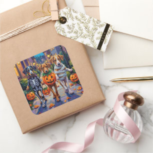 Zijden Windhoundhonden in Halloween-kostuums Vierkante Sticker