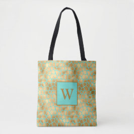 Zijdeprint mint en goud tote bag