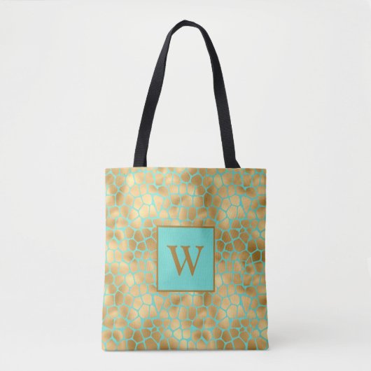 Zijdeprint mint en goud tote bag (Voorkant)