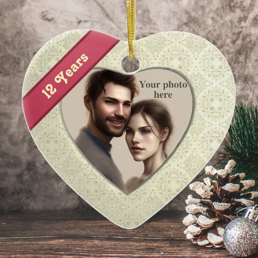 Zijdereffect 12de Jubileum: Voeg een foto toe Keramisch Ornament