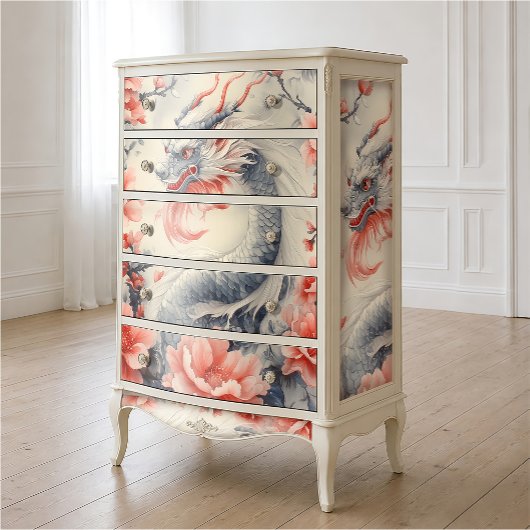 Zijderoute Draak | Roze Bloemige Fijne Kunst Decou Tissuepapier