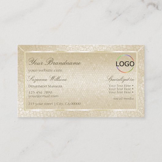 Zijderriemslang Patroon met Monogram en Logo Visitekaartje (Achterkant)