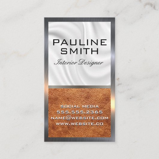 Zijderzijde | bruin leder | Metaalgrens Visitekaartje (Voorkant)