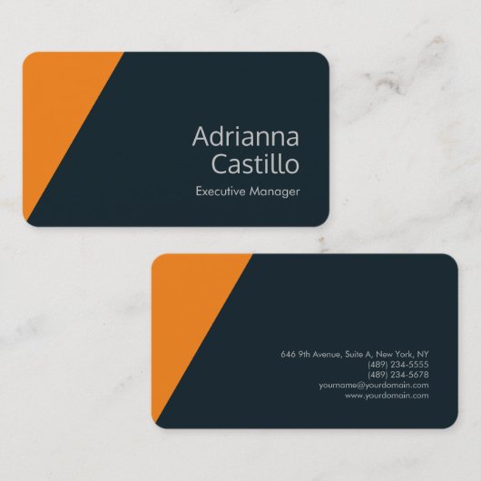 Zijderzijde Eenvoudig Oranje blauw grijs minimalis Visitekaartje (Voorkant / Achterkant)